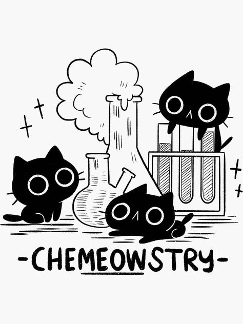 Chemistry Drawing, Science Cat, Chemistry Cat, Chemistry Posters, Science Drawing, Chemistry Art, Science Stickers, Cat Doodle, Stickers Design