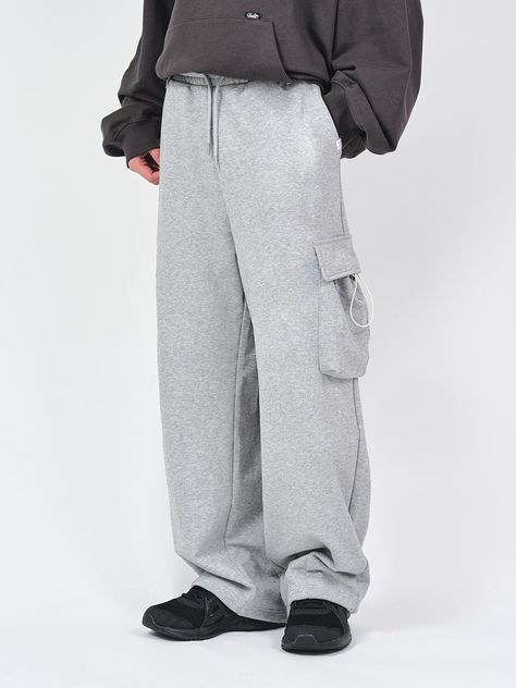 These are wide cargo sweatpants with high-density terry fabric and cotton poly blend for a comfortable fit.  - Adjustable string on hem- Semi-wide fit- Big cargo pocket- Daily item Cargo Sweatpants Outfit, Fire Clothes, Bday List, Cargo Sweatpants, Gray Sweatpants, Sweatpants Outfit, Grey Sweatpants, Mens Pants Fashion, Terry Fabric