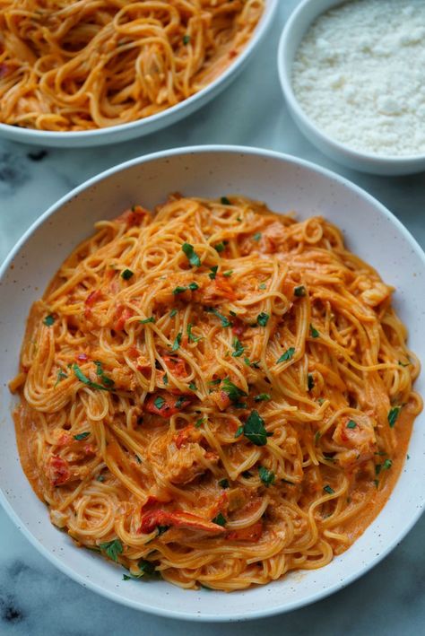 Spicy Lobster Pasta, Lobster Spaghetti Recipe, Capellini Recipes, Spicy Lobster, Lobster Pasta Recipe, Lobster Recipe, Lobster Pasta, Spicy Pasta, Calabrian Chili