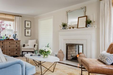 Go behind the scenes at this traditional New England Colonial-style family home renovated with a modern twist. Erin Gates Design, Vented Gas Fireplace, New England Colonial, Gas Insert, House Elements, Gates Design, Brick Interior, Erin Gates, Tiny Bedroom