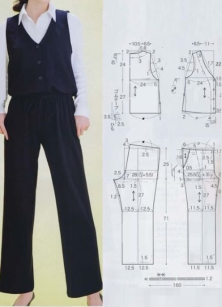 Pola Celana – Artofit 5EA Pola Jumpsuit, Celana Jogger Wanita, Jumpsuit Pattern Sewing, Patterns For Fashion, Japanese Sewing Patterns, Sewing Blouses, Sewing Pants, Making Clothes, Dress Patterns Free