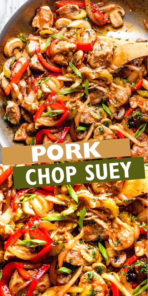 Pork Chop Suey Recipe, Pork Chop Suey, Chop Suey Recipe, Asian Pork Recipes, Healthy Pork Chops, Pork Stir Fry Recipes, Healthy Pork, Pork Chop Recipes Baked, Pork Chop Dinner