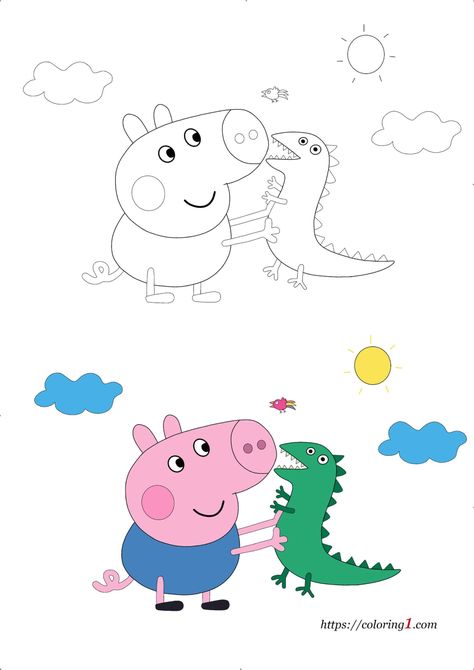 Peppa Pig George with Dinosaur Coloring Pages - 2 Free Coloring Sheets (2021) Peppa Pig Easter, Peppa Pig Drawing, Peppa Pig Imagenes, Peppa Pig Happy Birthday, Peppa Pig Christmas, Peppa Pig Colouring, Peppa Pig George, Peppa Pig Coloring Pages, Free Coloring Sheets