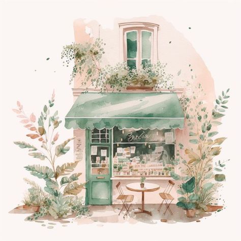 Coffee Shop Watercolor, Watercolor Books, Cafe Art, Drawing Anime Clothes, Shop Watercolor, Anime Outfits, Watercolor Illustration, A Coffee, Digital Illustration