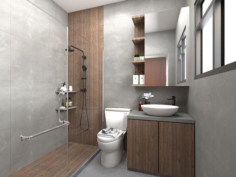 Tidplus Design on Instagram: “Contrasting grey and brown is interesting, but contrasting cement and wood takes it to another level. The coolness of cement-like tiles is…” Brown Grey Bathroom Ideas, Wood And Cement Bathroom, Brown And Grey Bathroom, Grey Brown Bathroom, Tidplus Design, Bathroom Interior Design Wood, Brown And Gray Bathroom, Brown Tile Bathroom, Cement Bathroom