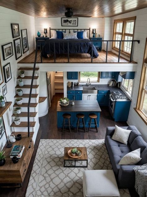 Tiny Homes - Love this🥰 Tiny Home Living, Granny Pod, Loft House Design, Tidy House, Tiny House Loft, Tiny House Inspiration, Coffee Shops Interior, Minimal House Design, Air Bnb