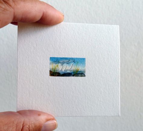 Seaside Landscape, Miniature Watercolor, Mini Watercolor, Tiny Art, Old Frames, Watercolor Landscape Paintings, House Wall, Watercolor Paint, Mini Paintings