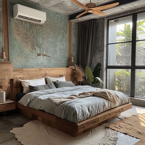 rustic-bedroom-idea Modern Rustic Bedroom Ideas Small Spaces, Earthy Stone Bedroom, Rustic Plant Bedroom, Men’s Earthy Bedroom, Men’s Rustic Bedroom, Rustic Wood Bed Set, Rustic Style Bedroom, Master Rustic Bedroom Ideas, Natural Bedroom Decor