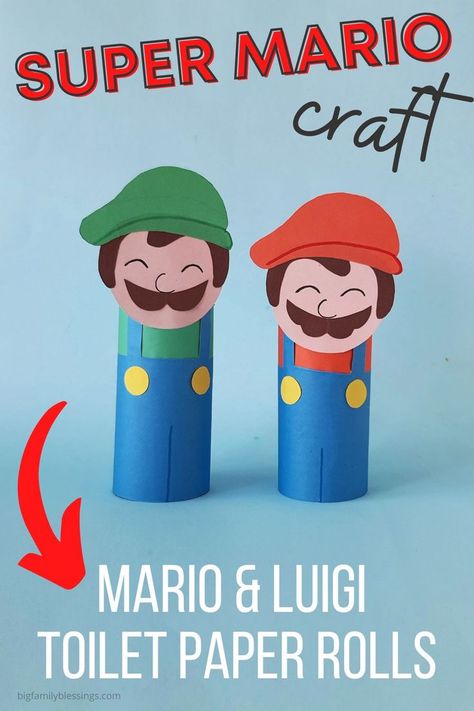 Mario And Luigi Arts And Crafts, Super Mario Bros Craft Ideas, Mario Toilet Paper Roll, Easy Mario Crafts, Mario And Luigi Crafts, Super Mario Bros Crafts, Mario Arts And Crafts, Super Mario Activities For Kids, Mario Movie Night