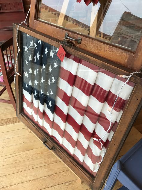 American Flag Display Ideas, Old Flag Ideas Display, Flag Frame Display, Flag In Window Frame, Flag Display Ideas, American Flag In Old Window Frame, American Flag Window Pane, Old American Flag, Framed American Flag