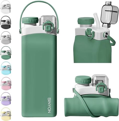 Amazon.com: Sinyon Collapsible Water Bottles, 20oz Silicone Reusable Water Bottle with Straw and Strap, Leakproof Foldable Sports Water Bottle for Travel Camping Running Hiking Gym, BPA Free : Sports & Outdoors Collapsible Water Bottle, Travel Water Bottle, Sports Water Bottle, Bottle With Straw, Reusable Water Bottles, Sports Water, Water Bottle With Straw, Sport Water Bottle, Water Bottle Accessories