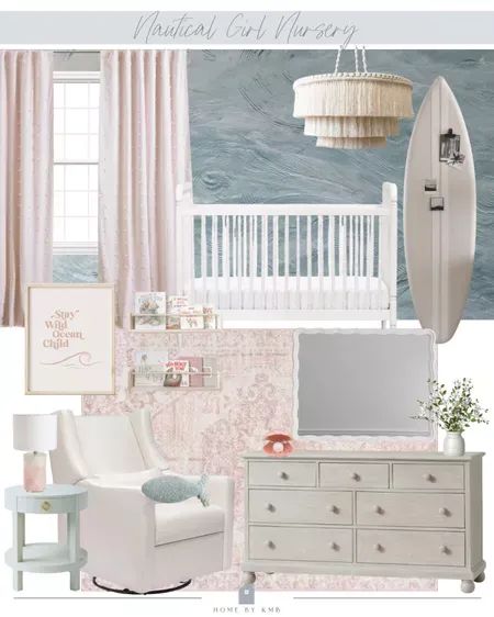 Ocean theme girls nursery! 💕 pink and blue nursery   #LTKhome #LTKbump #LTKbaby Serena And Lily Nursery Girl, Pink Ocean Theme Nursery, Blue And Pink Nursery Girl, Blue And Pink Nursery, Blue Girl Nursery, Girls Nursery Pink, Pink And Blue Nursery, Tan Nursery, Blue Nursery Girl