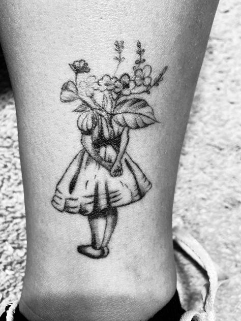 Minimal Alice In Wonderland Tattoo, Alice In Wonderland Tattoo Inspiration, Alice In Wonderland Tattoo Black And White, Alice Teacup Tattoo, Simple Alice In Wonderland Tattoo Quotes, Alice In Tattoo Wonderland, Classic Alice In Wonderland Tattoo, Alice In Wonderland Line Tattoo, Unique Alice In Wonderland Tattoo