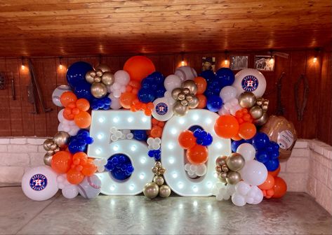 Astros Party Ideas, Astros Theme Party, Houston Astros Party Ideas, Astros Theme Birthday Party, Astros Birthday Party, Astros Party, Houston Astros Balloon Garland, Houston Astros Birthday Party, Houston Astros Wood Sign