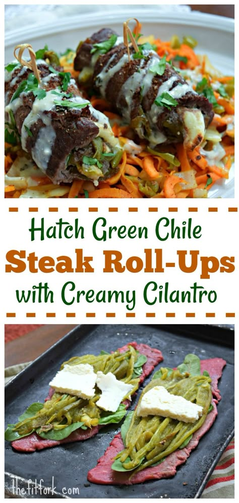 Hatch Green Chile Steak Roll Ups | thefitfork.com Hatch Chilis, Pasta With Beef, Beef And Peppers, Hatch Green Chili Recipe, Steak Roll Ups, Ready Recipes, Hatch Chili Recipes, Hatch Peppers, Hatch Chile Recipes