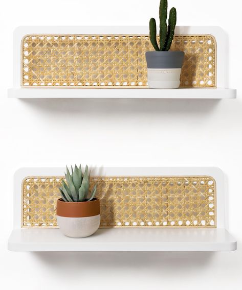 PRICES MAY VARY. 【Boho Wall Decor】: The floating shelves for wall adopt rattan elements focus on showing the bohemian art style. White floating shelves suitable for a room decor to display your collections 【Durable Material】: The wall shelves are made of premium MDF ensuring a solid structure and smooth surface. The bracket is enough sturdy to hold up 30 lbs 【Natural & Safe】: The rattan floating shelves have curved design which is protective design. The natural rattan panel is handmade that irre Boho Wall Shelves, Bedroom Shelves Decor, Floating Shelves Boho, Floating Shelves Over Bed, Bedroom Floating Shelves, Boho Shelves, Shelves With Hooks, Rattan Panel, Dream Dorm Room