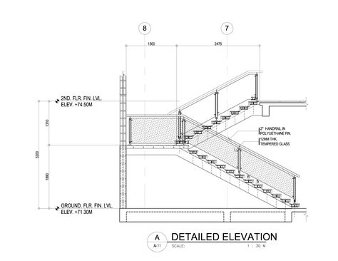 Main stair detail Staircase Drawing, How To Draw Stairs, Cantilever Stairs, Stair Plan, Concrete Staircase, Glass Stairs, Steel Stairs, Metal Stairs, Concrete Stairs