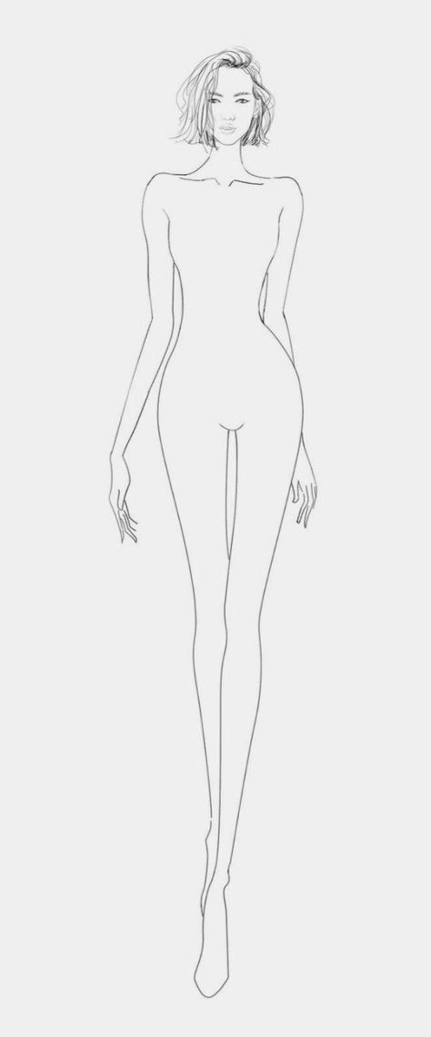 Model Outline Sketch, Women Dress Drawing Sketch, Fashion Model Outline, Model Silhouette Drawing, Croquis With Hair, Croqui Template Female, Women Body Template, Fashion Illustration Model Template, Body Base Drawing Dress