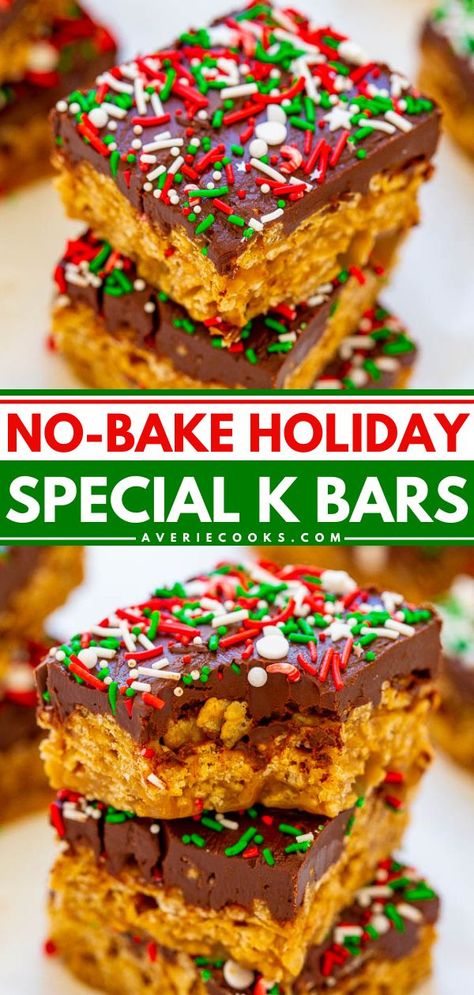 Holiday Special K Bars, christmas desserts, sweet treats K Bars, Marshmallow Treats Recipe, Special K Bars, Cereal Bars Recipes, Holiday Baking List, Favorite Christmas Recipes, Averie Cooks, Special K, Recipes With Few Ingredients