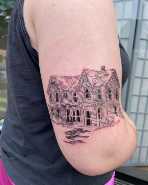 Abandoned House Tattoo, House Tattoos, House Tattoo, Beginner Tattoos, Abandoned House, Home Tattoo, Abandoned Houses, Tattoos And Piercings, I Tattoo