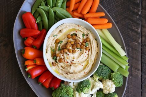 spicy hummus with roasted chickpeas Spicy Hummus Recipe, Hummus Platter, Spicy Hummus, Healthy Afternoon Snacks, Vegetable Platter, Dry Chickpeas, Hummus Recipe, Roasted Chickpeas, Healthy Snacks Recipes