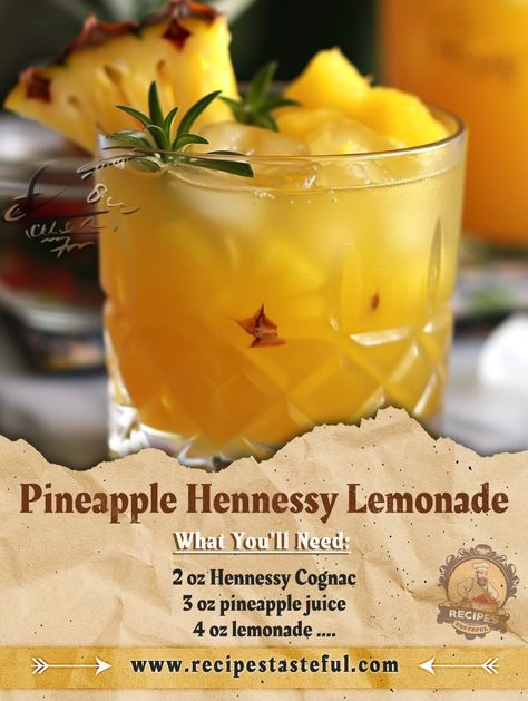 Hennessy Pineapple Lemonade, Hennessy Peach Cobbler, Pineapple Hennessy Lemonade, Thanksgiving Liquor Drinks, Punch Alcohol Recipes Party, Alcohol Slush Recipes, Henny Drinks Recipes, Hennessy Lemonade, Hennessy Drinks Recipes