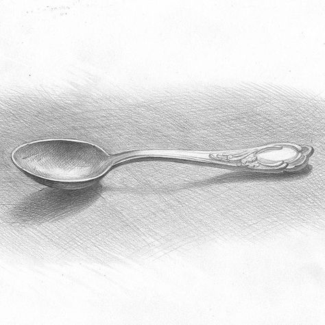 Teaspoon Drawing, Spoon Sketch, Spoon Drawing, Still Life Sketch, Pencil Drawing Ideas, A Level Art Sketchbook, Object Drawing, Geometric Drawing, Flash Mob