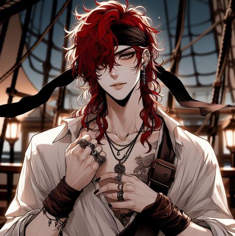 Pirate Pfp Male, Fantasy Pirate Art Male, Anime Pirate Oc, Pirate Character Design Male, Male Pirate Oc, Elf Alchemist, Pirate Oc Male, Pirates Aesthetic, Male Pirate