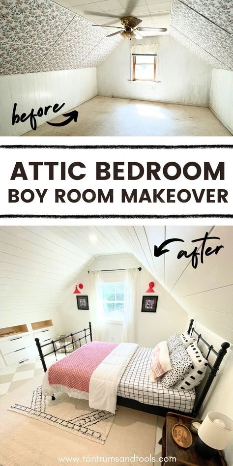 Designing boys bedroom ideas for small spaces can be fun! Whether you're working with an attic bedroom with angled ceilings or a low-ceiling room, there are modern ways to make the space feel cozy yet stylish. Focus on smart decor and wall ideas to maximize space, and choose color schemes that make a statement. Paint colors like bold reds or calming neutrals can transform small boys' bedrooms into a modern, functional space they’ll love. Home Decor Tips! Bedroom Ideas For Attic, Painting Angled Ceilings And Walls, Triangle Roof Bedroom Ideas, Attic Room Ideas Bedrooms, Cape Cod Bedroom Ideas Sloped Ceiling, Low Ceiling Attic Bedroom, Small Attic Spaces, Small Boys Bedrooms, Attic Bedroom Ideas