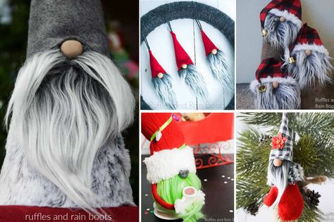 Make a gnome beard from faux fur, yarn, moss, wool, and rope. Learn how to choose, cut, and style any material for gnome beards. Yarn Christmas Crafts, Gnomes Beard Diy, Gnome Beards, Gnome Beard, Yarn Beard, Beard Ideas, Fun Diy Halloween Decorations, Diy Beard, Gnome Tutorial