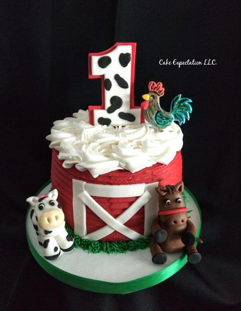 Barnyard First Birthday Cake, Barnyard Birthday Cupcakes, Barnyard 1st Birthday Cake, Barnyard Themed Cake, Barnyard Birthday Party Cake, Farm Animal Smash Cake First Birthdays, Farm Animal First Birthday Cake, One Year Old Birthday Party Farm Theme, Barnyard Animal Cake