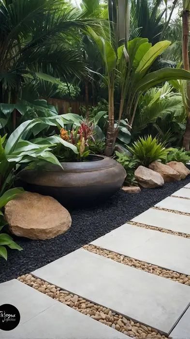 Transform Your Space: 15 Australian Tropical Garden Design Ideas - TecArticles Lush Pool Landscaping, Front Yard Landscaping Australian Modern, Small Front Yard Design, Tropical Front Yard Landscaping, Small Landscape Design, Cottage Restoration, Landscaping Tropical, Small Backyard Landscape, Front Yard Design Ideas