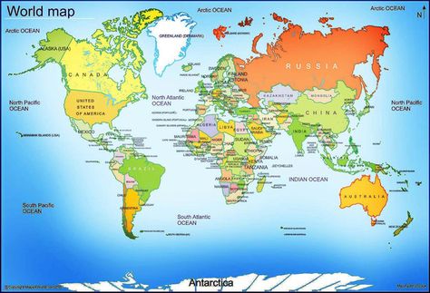 Locations around the world! | 13 Vacation Destinations for That Mental Health Retreat You’ve Been Needing Free Printable World Map, World Geography Map, World Map Continents, World Map With Countries, World Map Printable, Physical Map, Geography Map, Asia Map, World Map Wallpaper