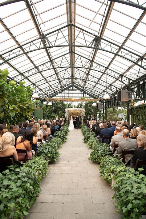 Elegant Botanical Wedding in a Greenhouse - Inspired By This Wedding Green House, Wedding In Glasshouse, Greenhouse Theme Wedding, Outdoor Greenhouse Wedding, Wedding In A Greenhouse, Greenhouse Ceremony, Greenhouse Garden Wedding, Glass Greenhouse Wedding, Greenhouse Wedding Dress