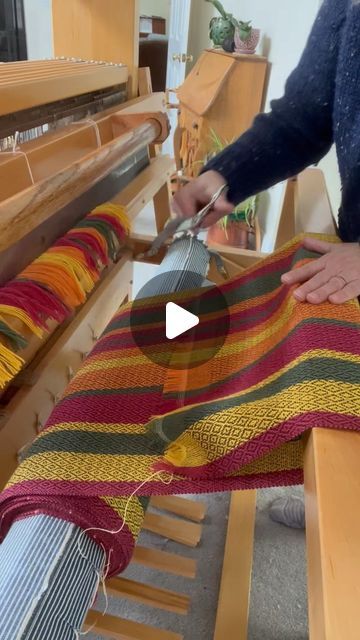 Kate Kilgus on Instagram: "This is a happy day! 😃 I cut off the last batch of this kitchen towel design from the loom. I tied on 6 different warps in an effort to reduce loom waste and to save time threading the loom. The last photo shows the 6 different warps, each was 15 yards long. #weaving #handweaving #smallbatch #kitchentowel #twill #weavingwednesday #handwoven #leagueofnhcraftsmen" Weaving Kitchen Towels, Towel Weaving, Towels Design, Cut Off, Happy Day, Kitchen Towels, Loom, Thread, Hand Weaving