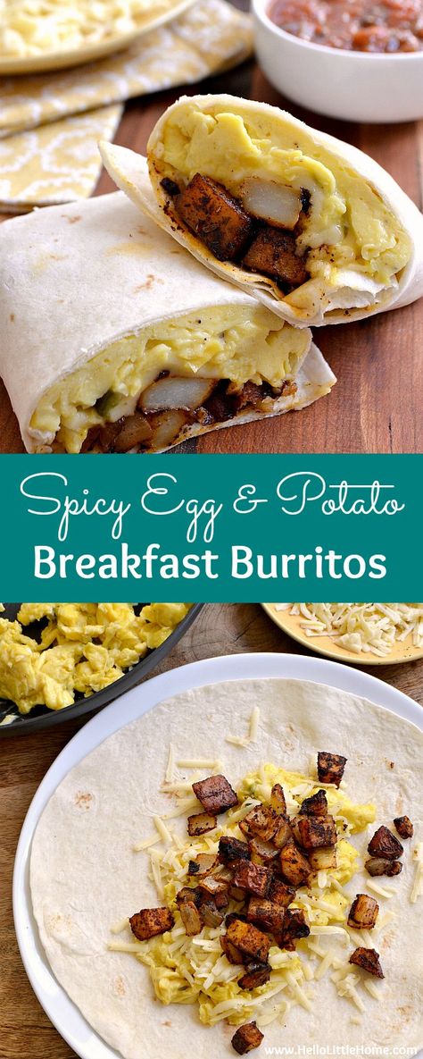 Egg And Potato Breakfast, Homemade Breakfast Burritos, Egg And Potato, Spicy Eggs, Potato Breakfast, Breakfast Burritos Recipe, Vegetarian Breakfast Recipes, Homemade Breakfast, Vegetarian Breakfast