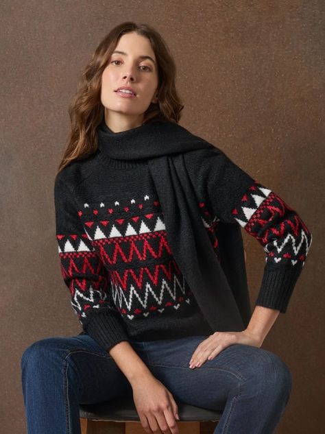 Jones New York Get 40% Off All Full Price Items! Use Code SNEAKPEEK Scarf Sweater, Fair Isle Pattern, Neck Scarf, Jones New York, Neck Scarves, Lifestyle Brand, Lifestyle Brands, Modern Woman, Crew Neck Sweater