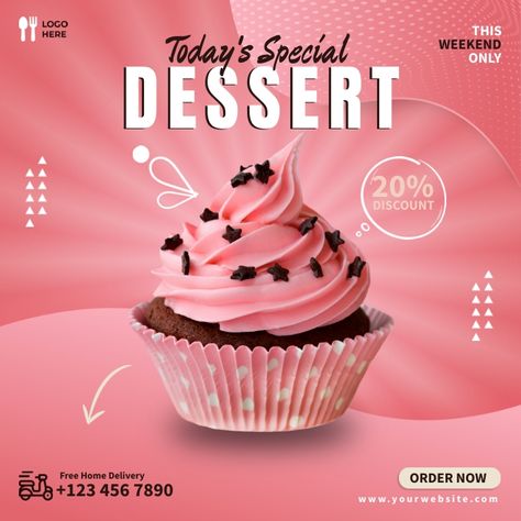 Dessert Promotion Design, Dessert Flyer Design, Dessert Banner Design, Dessert Design Poster, Cupcake Advertisement, Cake Poster Design, Cupcake Poster, Cake Poster, English Magazine