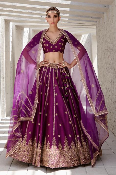 Buy Jigar Mali Collection | Lehengas, Sarees for Women Online - Aza Fashions Purple Lehenga, Chic Prom Dresses, Midnight Purple, Aari Embroidery, Designer Lehenga Choli, Silk Lehenga, Lehenga Designs, Indian Designer Outfits, Summer Dress Outfits