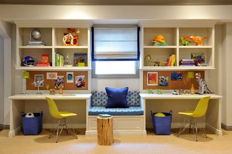 Kids Study Room, Kids Study Spaces, Two Desks, Kids Study Area, Homework Space, Homework Room, Design Ložnic, Study Table Designs, Kids Study Table