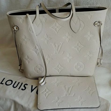 LV Neverfull Leather Cream Bag M456586 Neverfull Empreinte, Lv Empreinte, Cream Bag, Lv Neverfull, Cream Bags, Vuitton Handbags, Louis Vuitton Handbags, Louis Vuitton Neverfull, Fashion Handbags