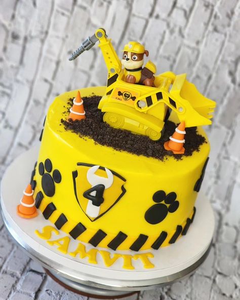 Rubble And Crew Birthday Cake, Paw Patrol Cake Rubble, Rubble Birthday Cake, Rubble And Crew Birthday, Rubble Birthday Party, Rubble Paw Patrol Cake, Paw Patrol Theme Cake, Baking Pics, Paw Patrol Theme