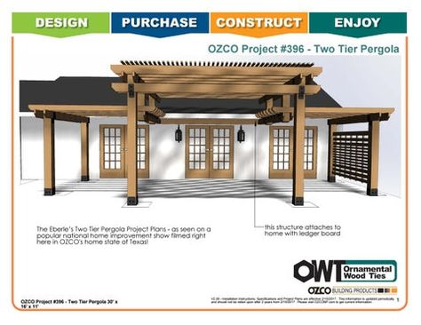 Two Tier Pergola, Tiered Pergola, Pergola Patio Attached To House, Patio Attached To House, House Garage Ideas, Deck Pergola, Home Improvement Show, Cheap Pergola, Pergola Swing