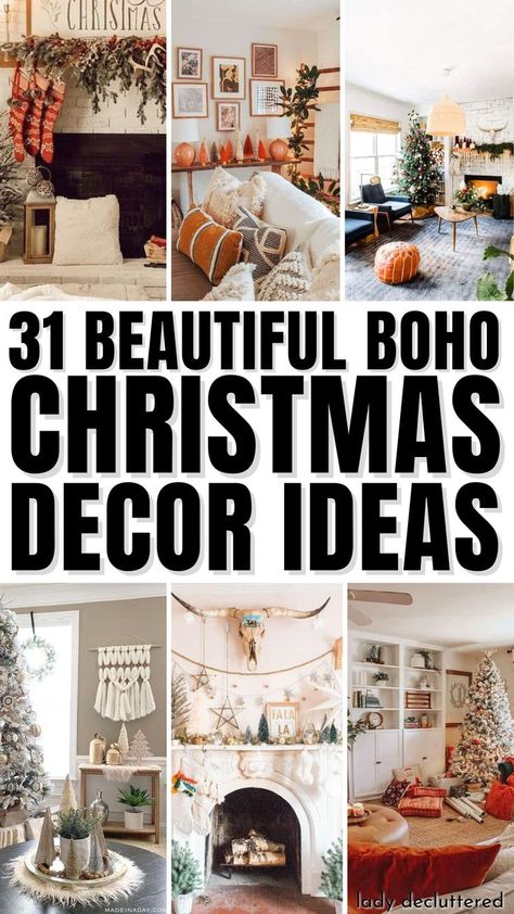 31 Beautiful Boho Christmas Decor Ideas Boho Christmas Fireplace Decor, Boho Christmas Shelf Decor, Red And Green Boho Christmas Decor, Boho Christmas Entryway Decor, Moroccan Christmas Decor, Christmas Boho Bedroom, Bohemian Christmas Decor Boho Style, Boho Christmas Decor Ideas Diy, Boho Eclectic Christmas Decor