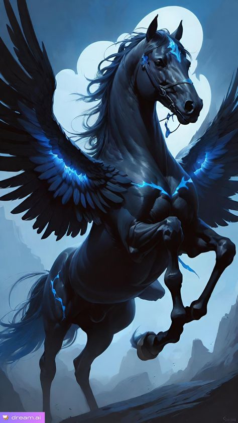 Dark Pegasus Art, Pegasus Sketch, Dark Pegasus, Black Pegasus, Pegasus Art, Three Eyes, Fantasy Armor, Mythological Creatures, Beard Styles