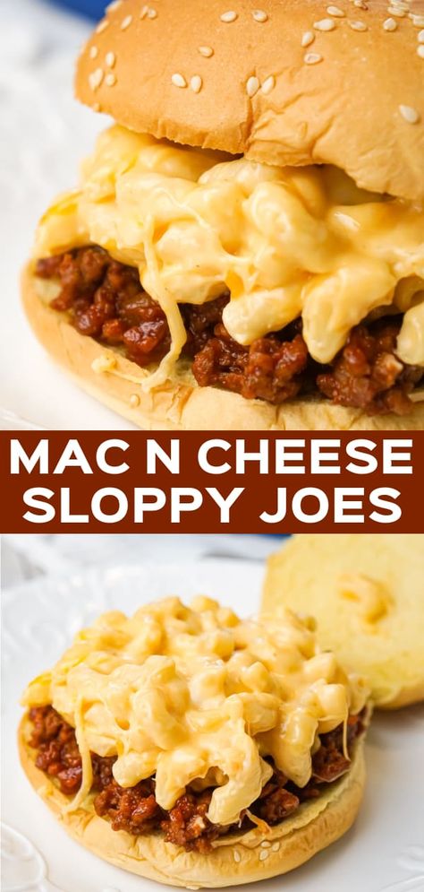 Recipes For Dinner Mac And Cheese, Mac N Cheese Sloppy Joe, Sloppy Joe Recipe Ideas, Sandwich Recipes With Ground Beef, Easy Work Dinner Ideas, Simple Recipes For Dinner For Two, Poor Dinner Recipes, Big Family Recipes Dinners, Mac And Cheese Sloppy Joe