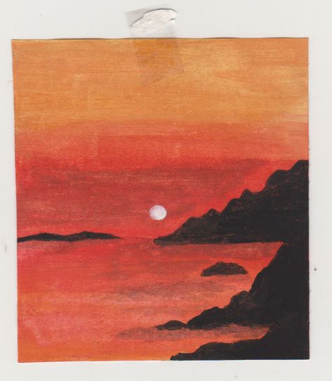 Monochromatic Sunset Painting, Sunset Scenery Painting Easy, Simple Monochromatic Painting, Orange Sunset Painting Easy, Beach Sunset Painting Easy, Impressionism Art Easy, Monochromatic Painting Easy, Orange Sunset Painting, Sunset Drawing Easy