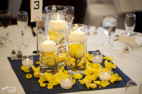 Yellow Wedding Centerpieces, Yellow Rose Bouquet, Yellow Centerpieces, Navy Ball, Yellow Wedding Theme, 17th Anniversary, Tacoma Wedding, Simple Centerpieces, Anniversary Ideas