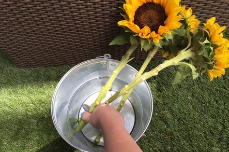 ... Diy Sunflower Arrangements, Fresh Sunflower Arrangements, How To Keep Sunflowers Alive In A Vase, How To Preserve Sunflowers, How To Make Sunflower, Sunflower Floral Arrangements, Sunflower Arrangement, Preserve Flowers, Flowers At Home