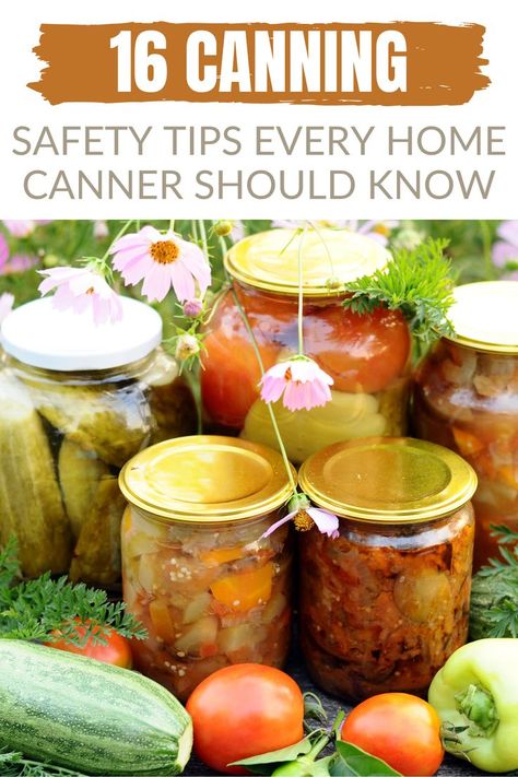 If you are learning to can food at home, be sure you're doing it safely! These 16 safety tips for home canners will help you do just that! Gifts For Canning Lovers, Decorating Canned Goods For Gifts, Canning Gift Basket Ideas, Canning Shed Ideas, Canned Gifts Homemade, Canning Gifts For Christmas, Canned Christmas Gifts, Homestead Gift Basket, Canned Gifts